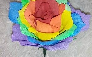 彩虹玫瑰花手工制作教程，用皱纹纸轻松DIY