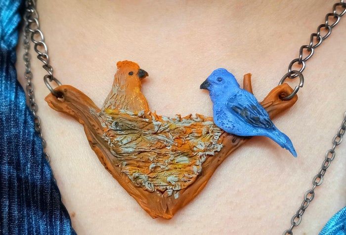 靛蓝雀鸟巢项链手工制作教程-第1张图片-趣作屋