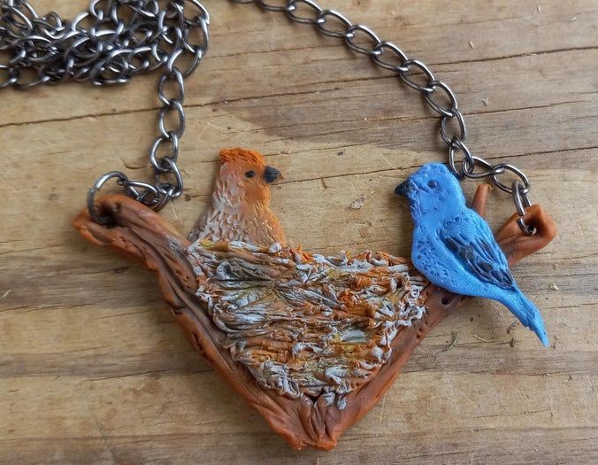 靛蓝雀鸟巢项链手工制作教程-第29张图片-趣作屋