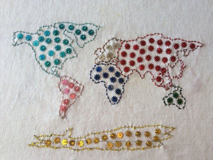 手工刺绣世界地图教程：6小时打造个性化装饰-第20张图片-趣作屋