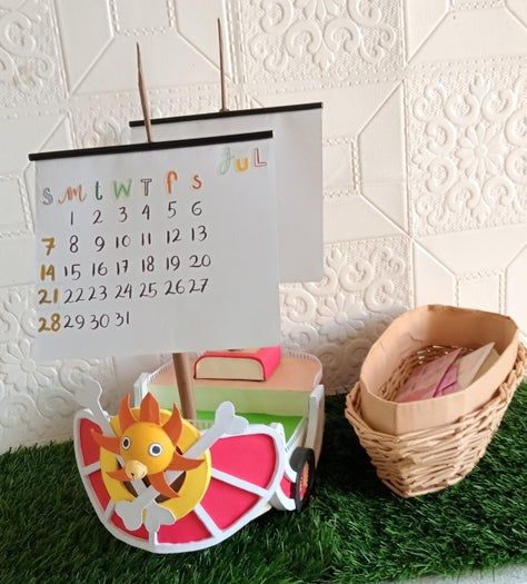 用卷纸管和纸板手工制作《海贼王》千阳号桌面日历收纳盒-第3张图片-趣作屋