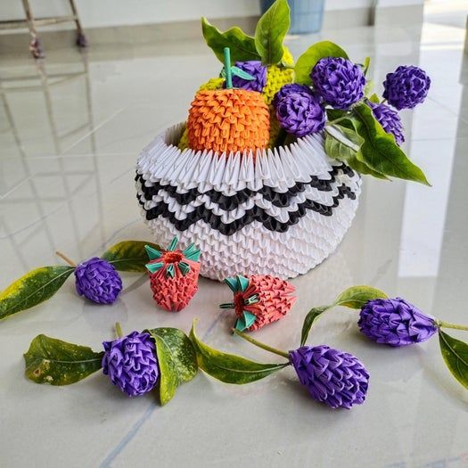 超详细折纸手工教程：零成本制作水果和碗的模块化创意折纸-第4张图片-趣作屋