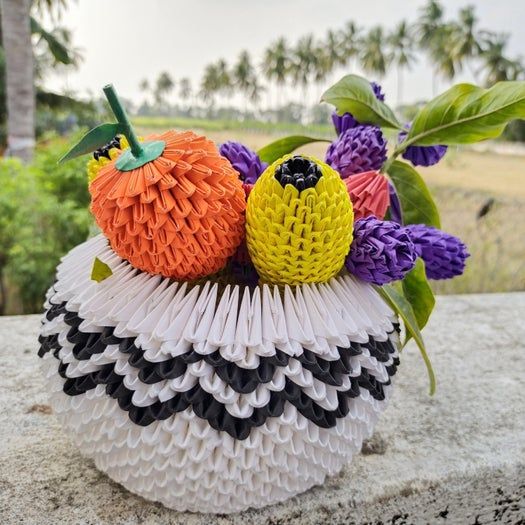 超详细折纸手工教程：零成本制作水果和碗的模块化创意折纸-第60张图片-趣作屋