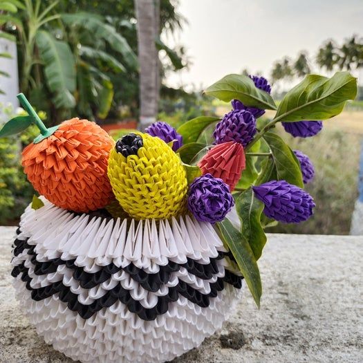 超详细折纸手工教程：零成本制作水果和碗的模块化创意折纸-第2张图片-趣作屋