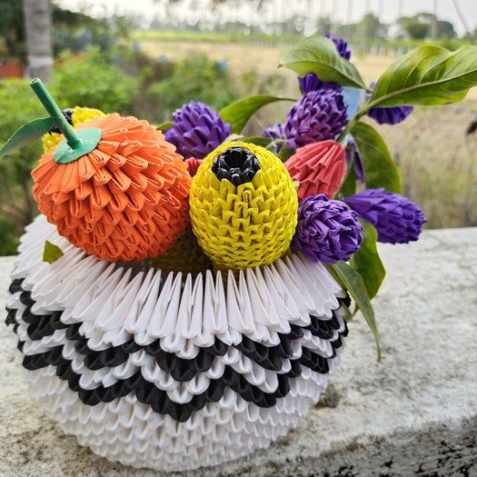 超详细折纸手工教程：零成本制作水果和碗的模块化创意折纸-第1张图片-趣作屋